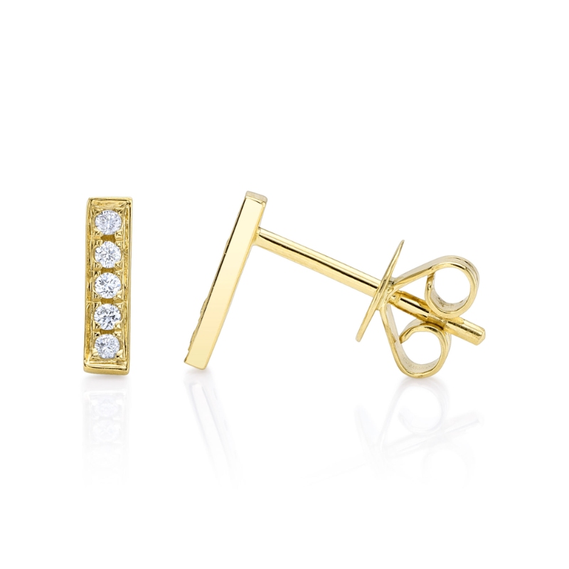 0.08Ct 14K Yellow Gold Diamond Bar Stud Earring