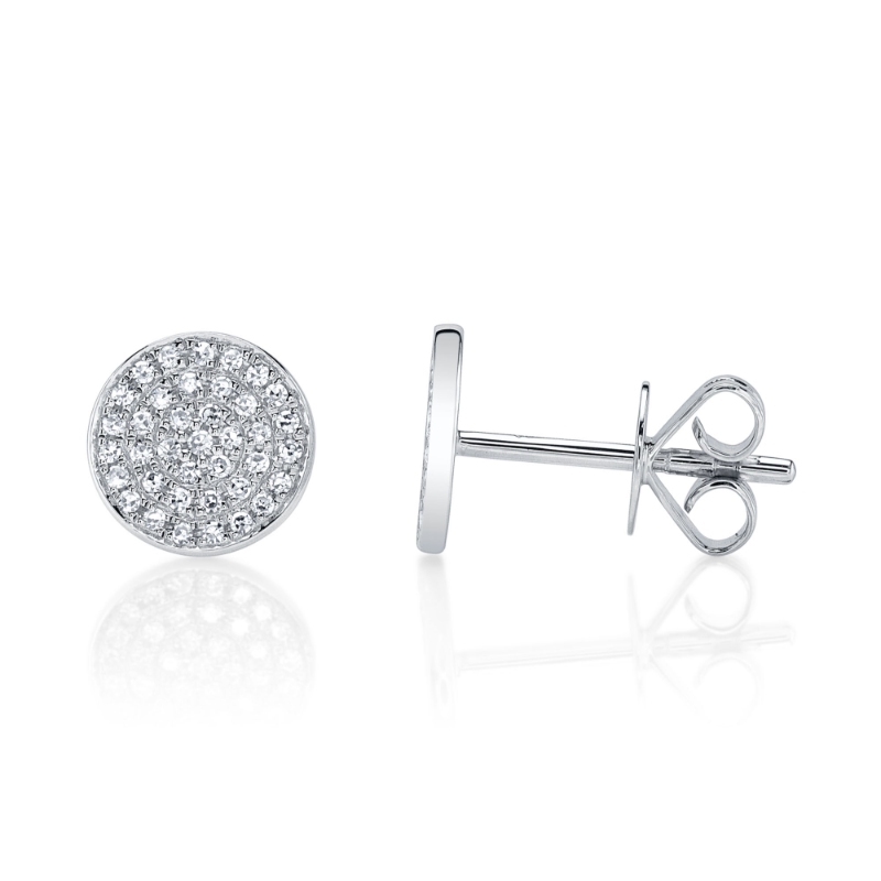 0.17Ct 14K White Gold Diamond Pave Circle Stud Earring