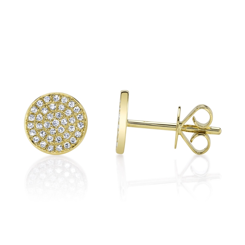 0.17Ct 14K Yellow Gold Diamond Pave Circle Stud Earring