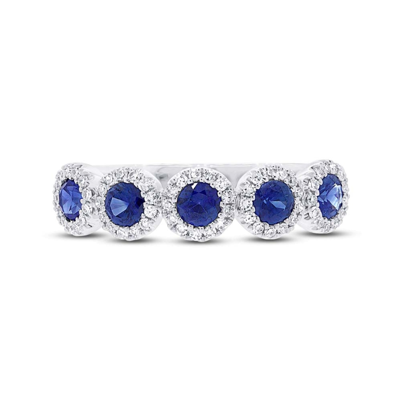 0.20Ct Diamond & 0.70Ct Blue Sapphire 14K White Gold Band Size 8