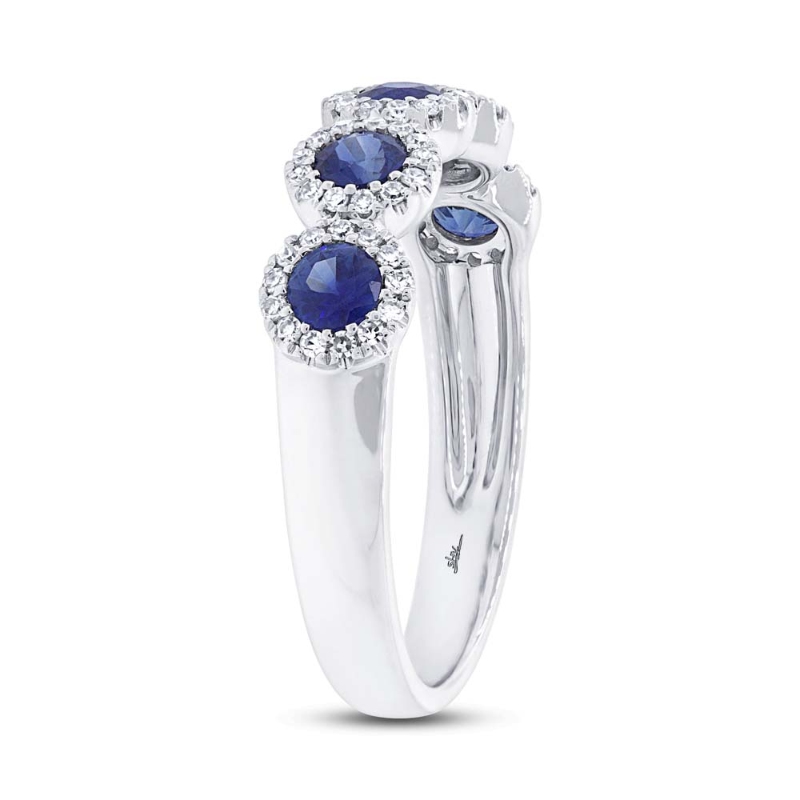 0.20Ct Diamond & 0.70Ct Blue Sapphire 14K White Gold Band Size 8