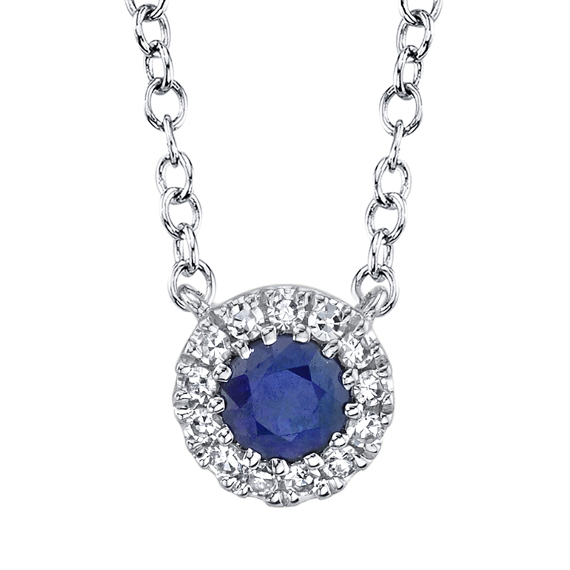 0.04ct Diamond & 0.14ct Blue Sapphire 14k White Gold Diamond Necklace