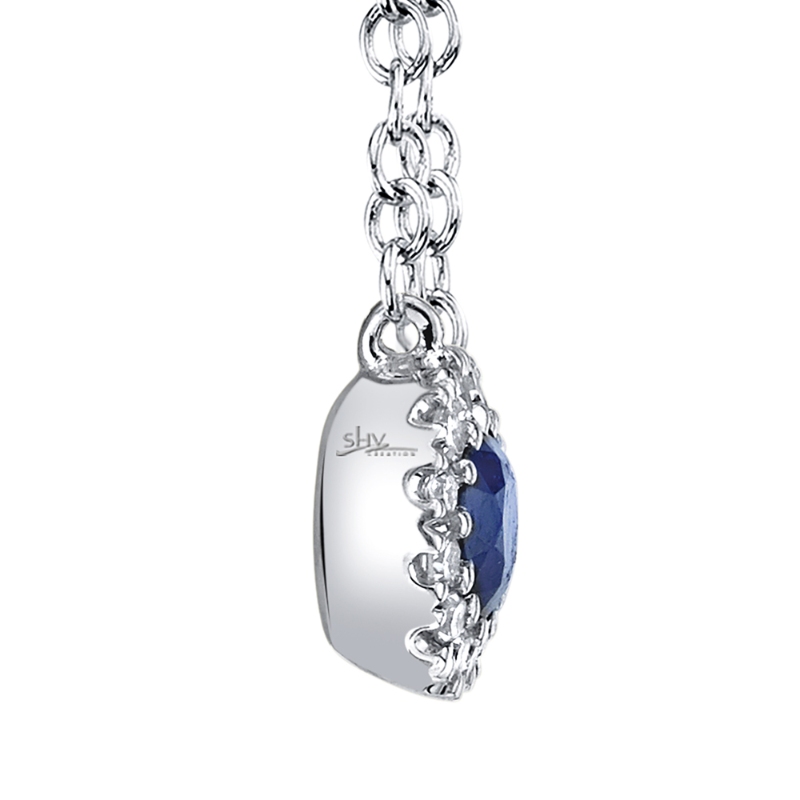 0.04Ct Diamond & 0.14Ct Blue Sapphire 14K White Gold Necklace