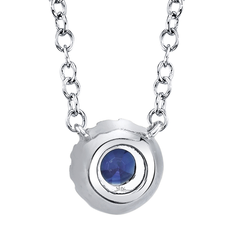 0.04Ct Diamond & 0.14Ct Blue Sapphire 14K White Gold Necklace