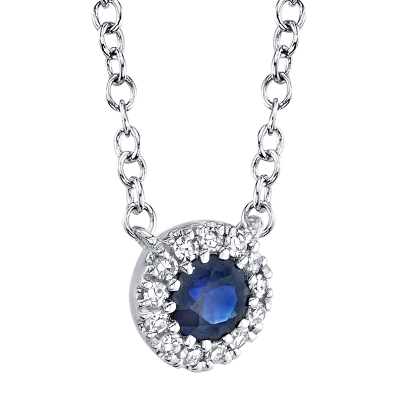 0.04Ct Diamond & 0.14Ct Blue Sapphire 14K White Gold Necklace