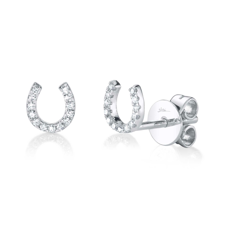 0.06Ct 14K White Gold Diamond Horseshoe Stud Earrings