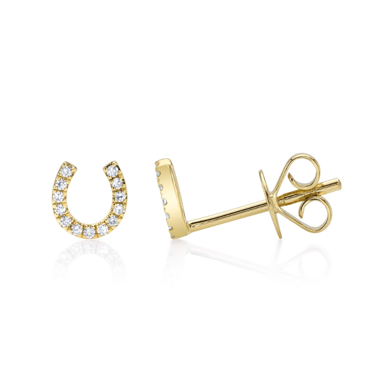 0.06Ct 14K Yellow Gold Diamond Horseshoe Stud Earring