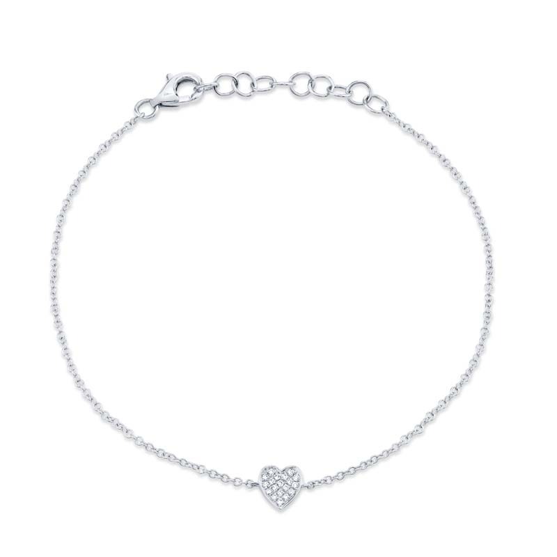 0.04Ct 14K White Gold Diamond Pave Heart Bracelet