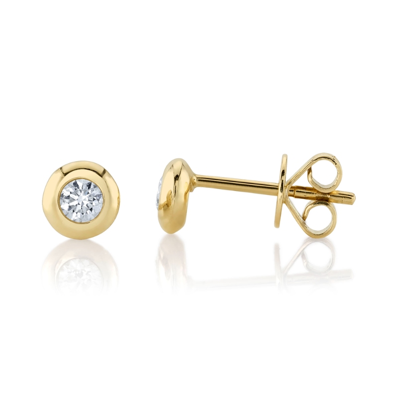 0.22Ct 14K Yellow Gold Diamond Bezel Stud Earring