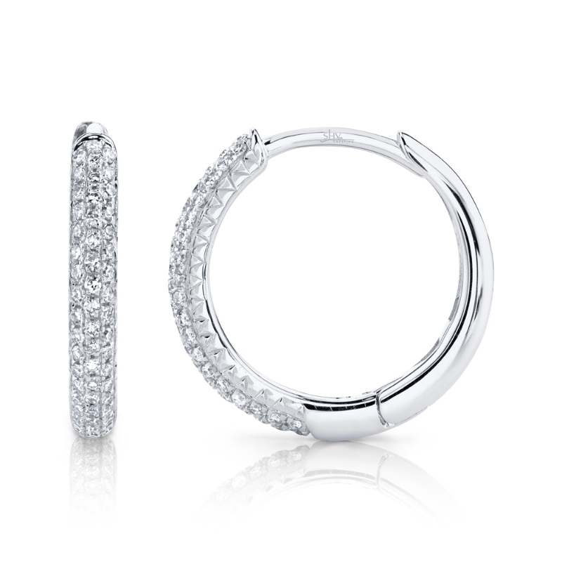 0.21Ct 14K White Gold Diamond Pave Hoop Earring