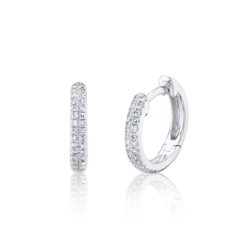 0.12Ct 14K White Gold Diamond Pave Huggie Earrings