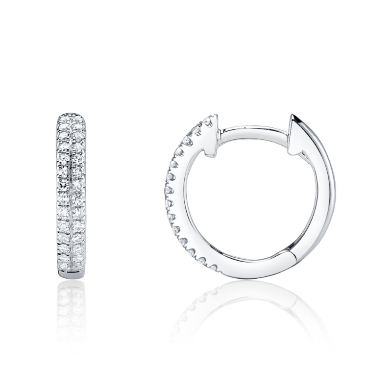 0.12Ct 14K White Gold Diamond Pave Huggie Earring