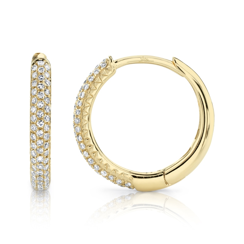 0.21Ct 14K Yellow Gold Diamond Pave Hoop Earring