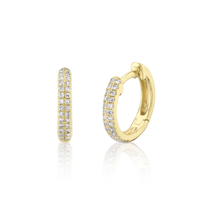 0.12Ct 14K Yellow Gold Diamond Pave Huggie Earrings