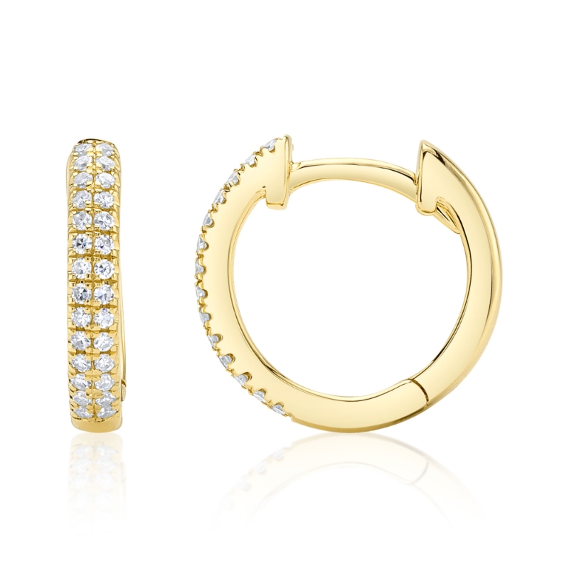 0.12Ct 14K Yellow Gold Diamond Pave Huggie Earring