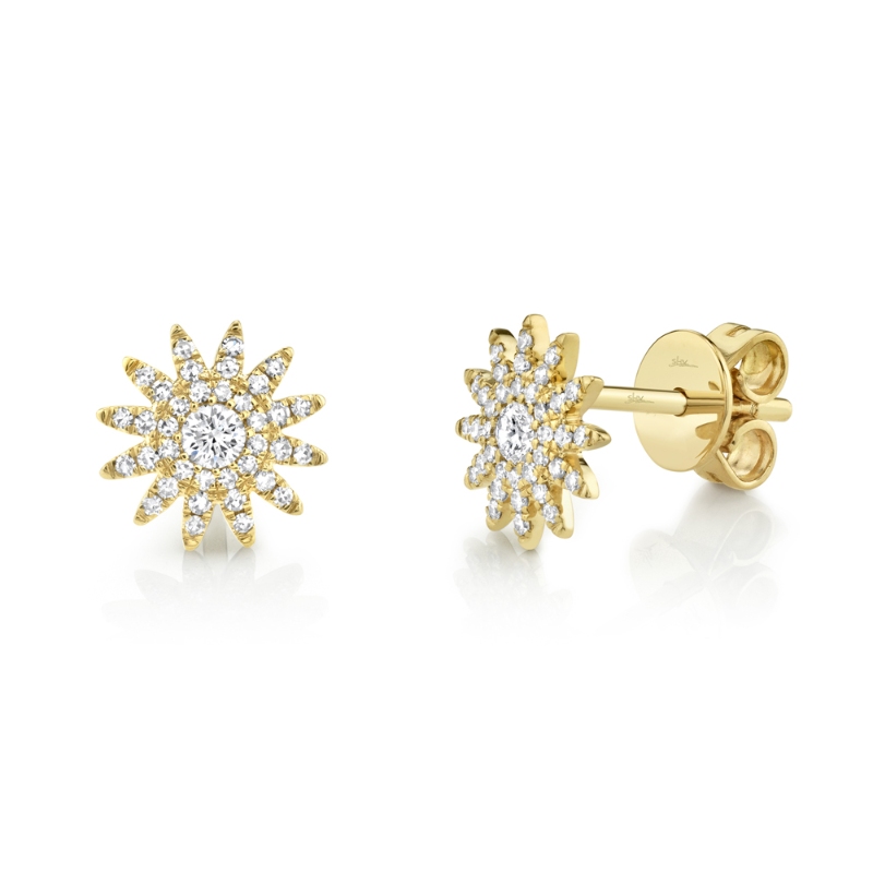 0.24Ct 14K Yellow Gold Diamond Starburst Stud Earrings