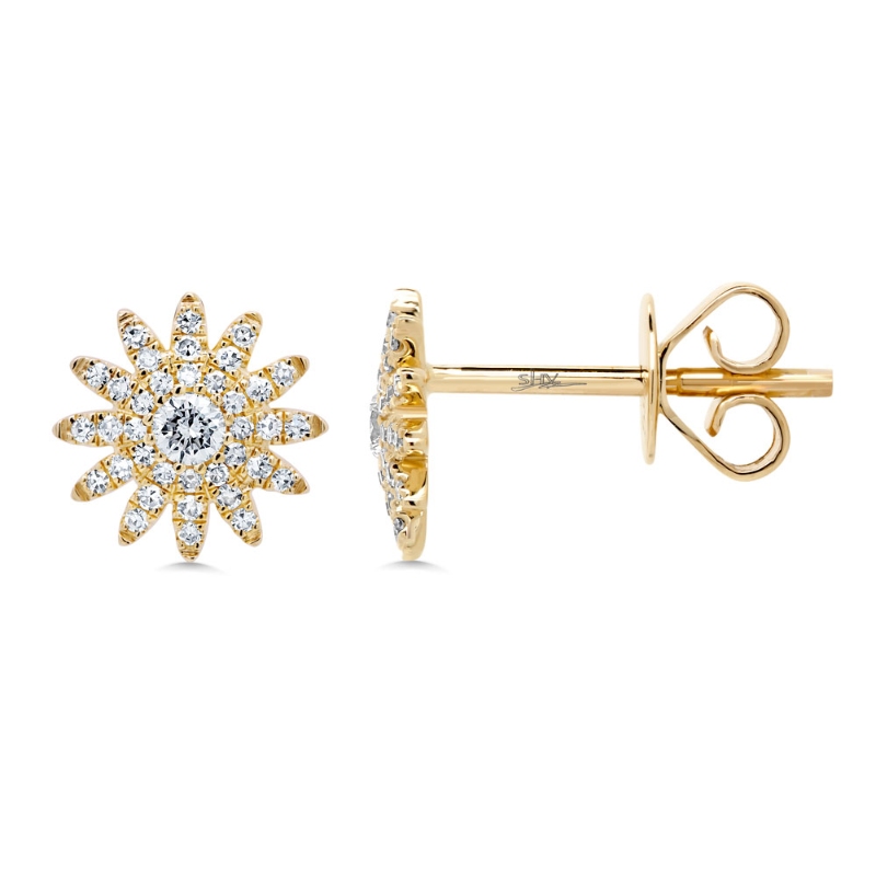 0.24Ct 14K Yellow Gold Diamond Starburst Stud Earring