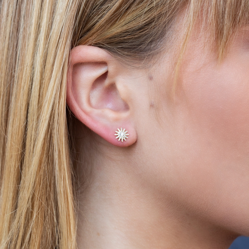 0.24Ct 14K Yellow Gold Diamond Starburst Stud Earring