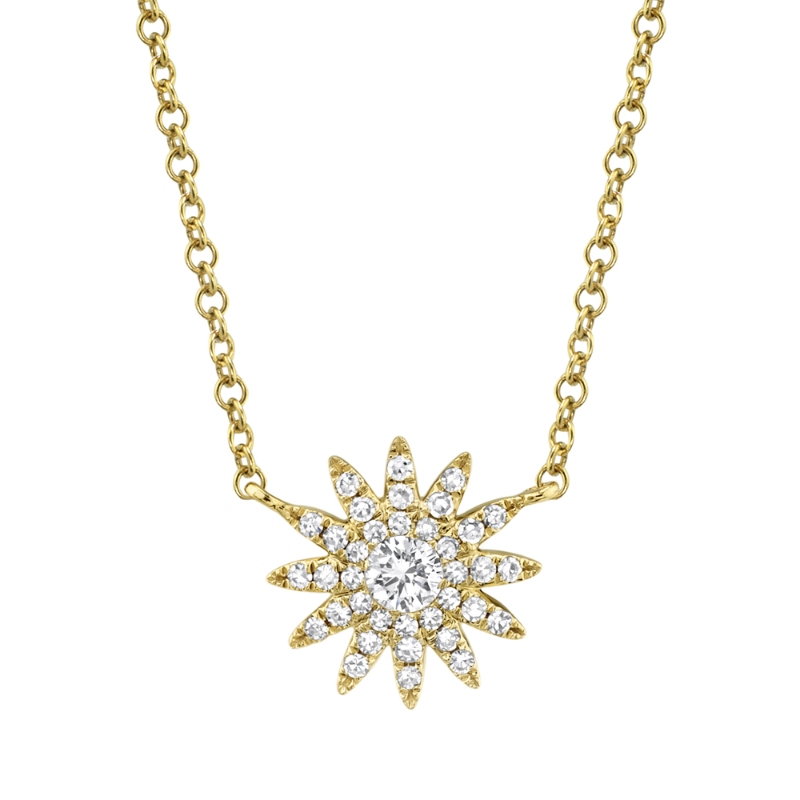 0.15Ct 14K Yellow Gold Diamond Starburst Necklace