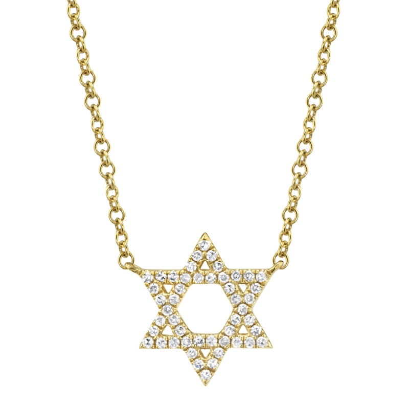 0.11Ct 14K Yellow Gold Diamond Star Of David Necklace