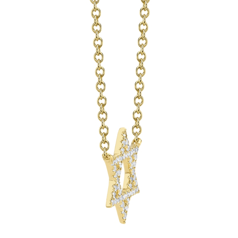 0.11Ct 14K Yellow Gold Diamond Star Of David Necklace