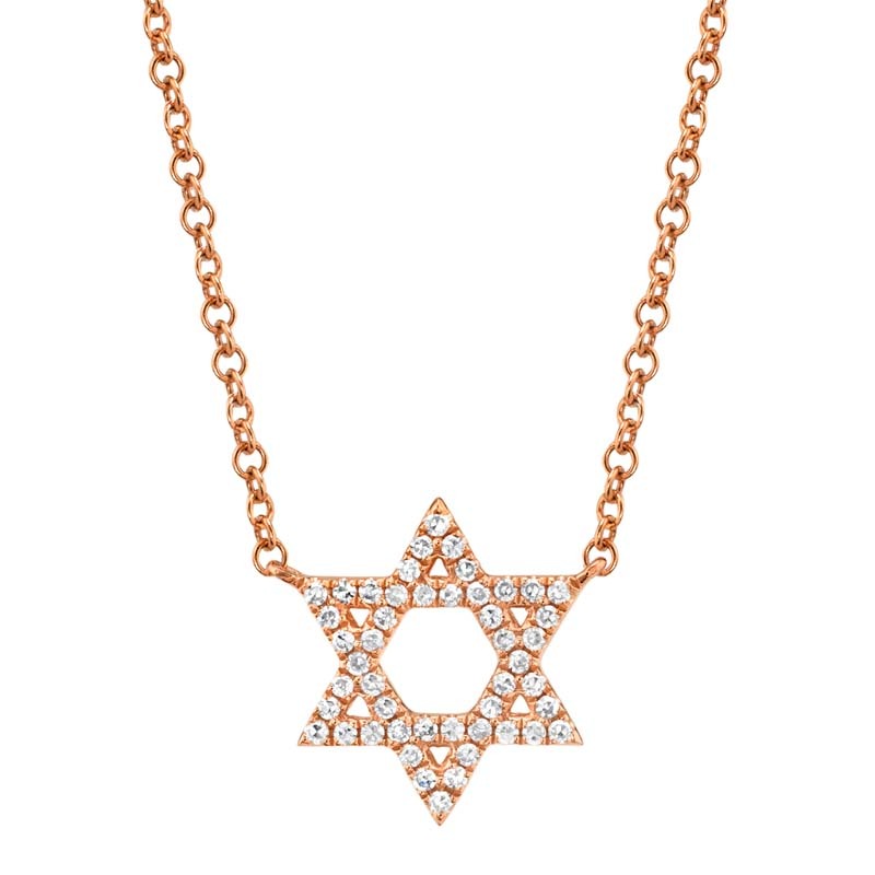 0.11Ct 14K Rose Gold Diamond Star Of David Necklace