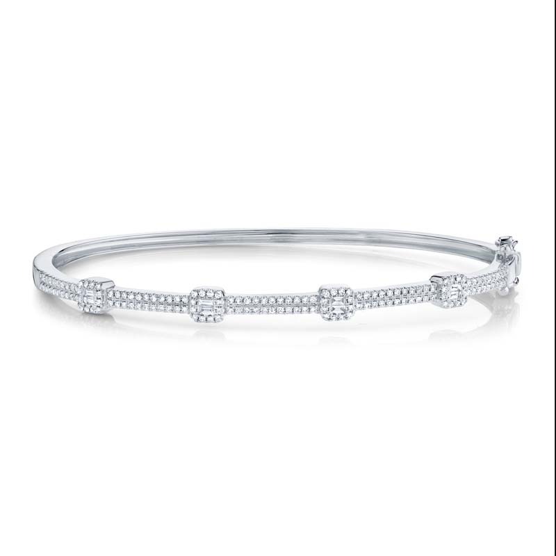 0.52Ct 14K White Gold Diamond Baguette Bangle