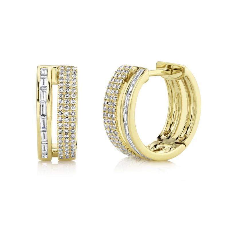 0.58Ct 14K Yellow Gold Diamond Baguette Hoop Earrings