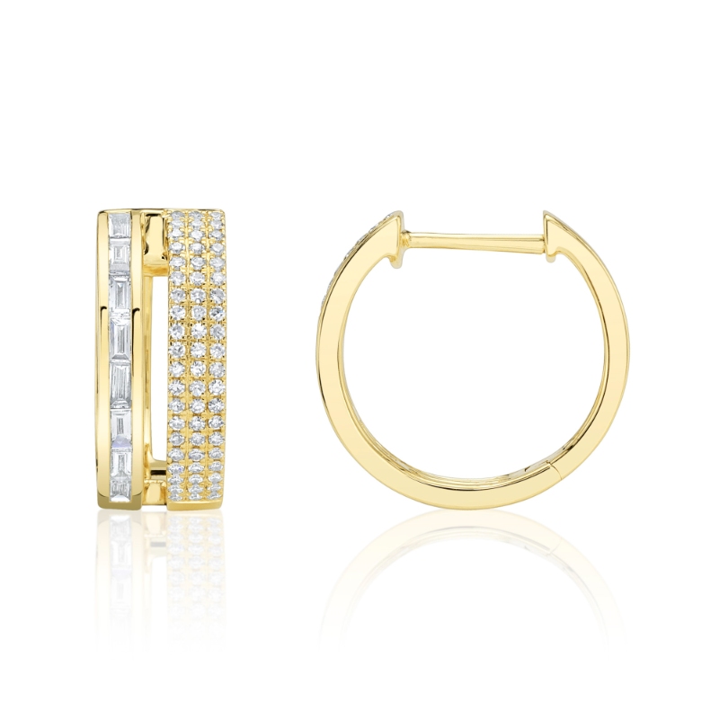 0.58Ct 14K Yellow Gold Diamond Baguette Hoop Earring