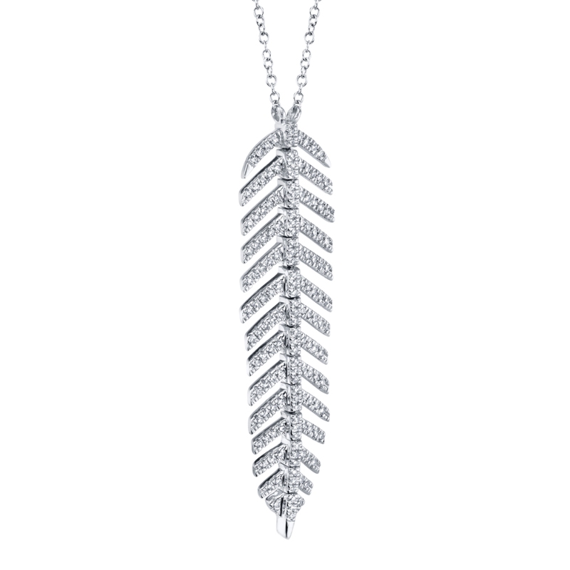 0.29Ct 14K White Gold Diamond Feather Necklace