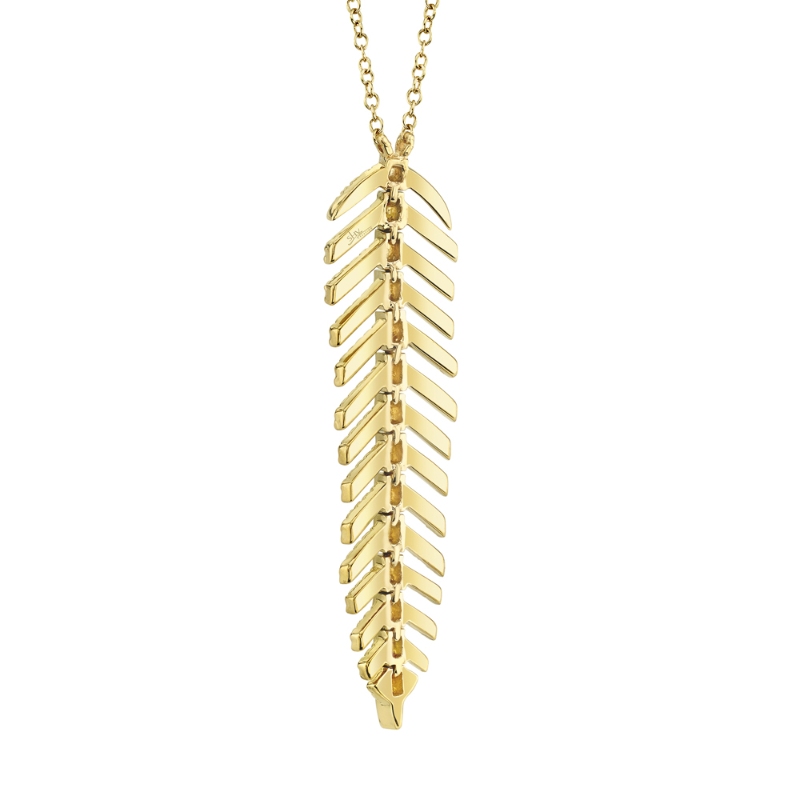 0.29Ct 14K Yellow Gold Diamond Feather Necklace