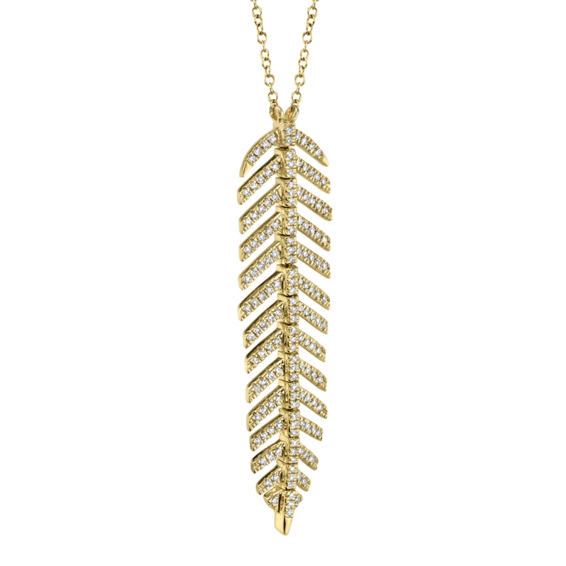 0.29Ct 14K Yellow Gold Diamond Feather Necklace