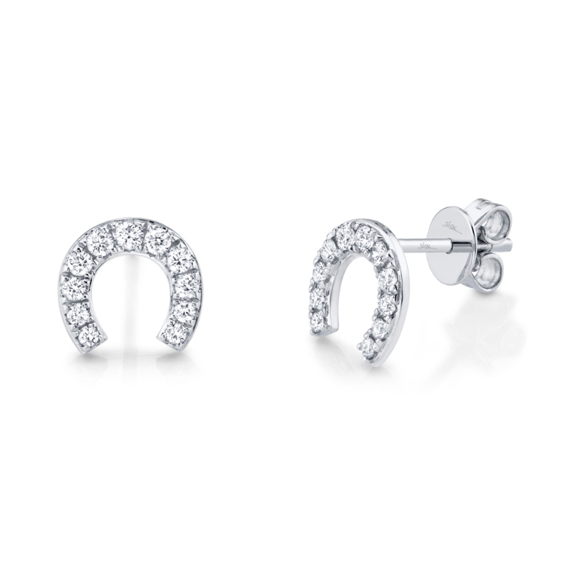 0.32Ct 14K White Gold Diamond Horseshoe Stud Earrings