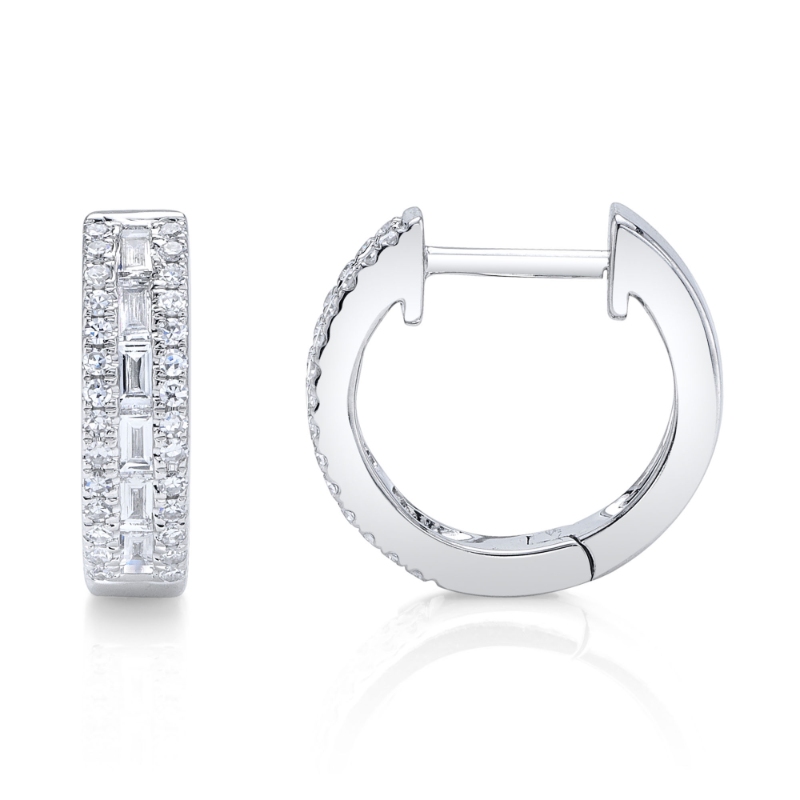 0.34Ct 14K White Gold Diamond Baguette Huggie Earring
