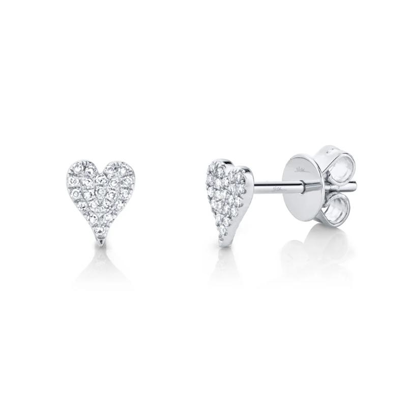 0.10Ct 14K White Gold Diamond Pave Heart Stud Earrings