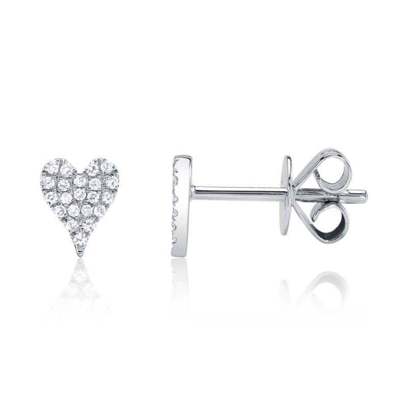 0.10Ct 14K White Gold Diamond Pave Heart Stud Earring
