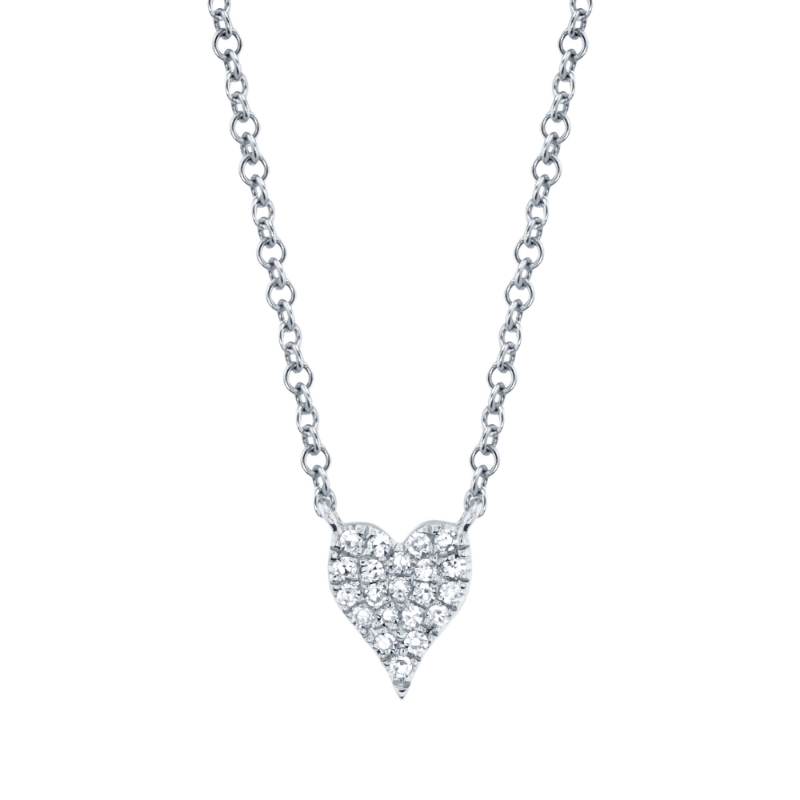0.05ct 14k White Gold Diamond Pave Heart Necklace