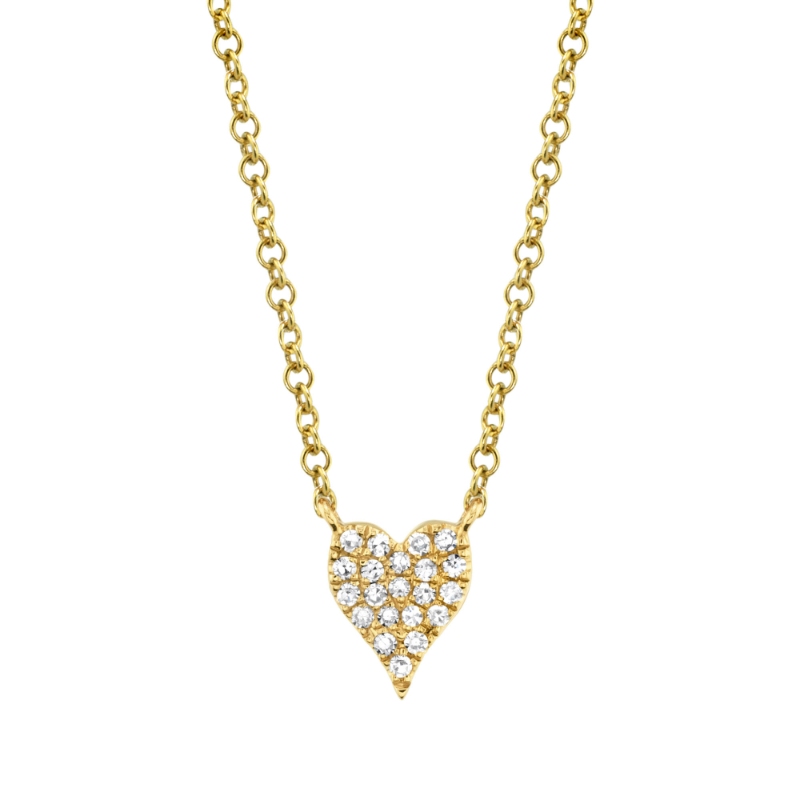 0.05ct 14k Yellow Gold Diamond Pave Heart Necklace
