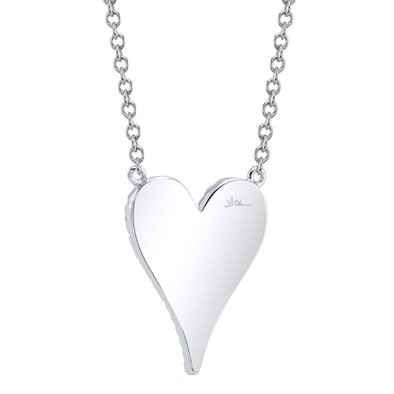 0.11Ct 14K White Gold Diamond Pave Heart Necklace