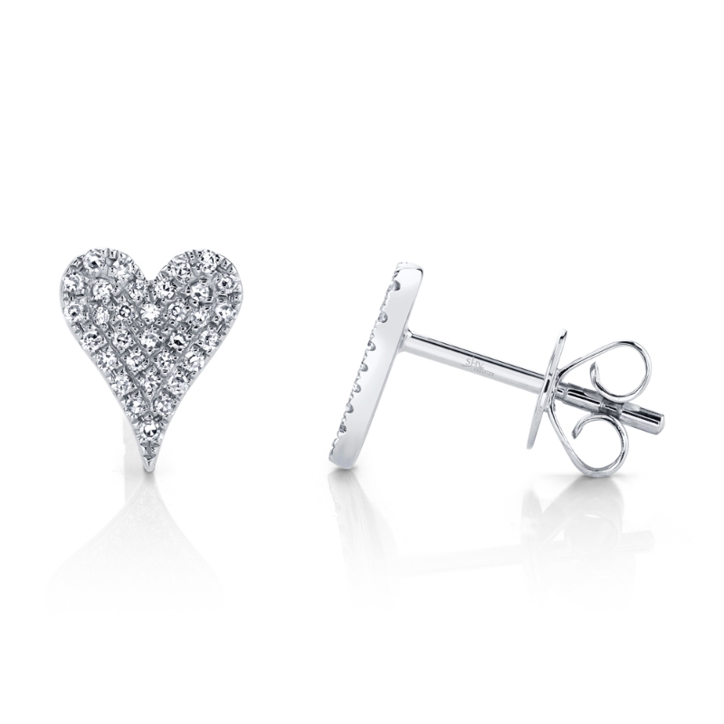0.14Ct 14K White Gold Diamond Pave Heart Stud Earring