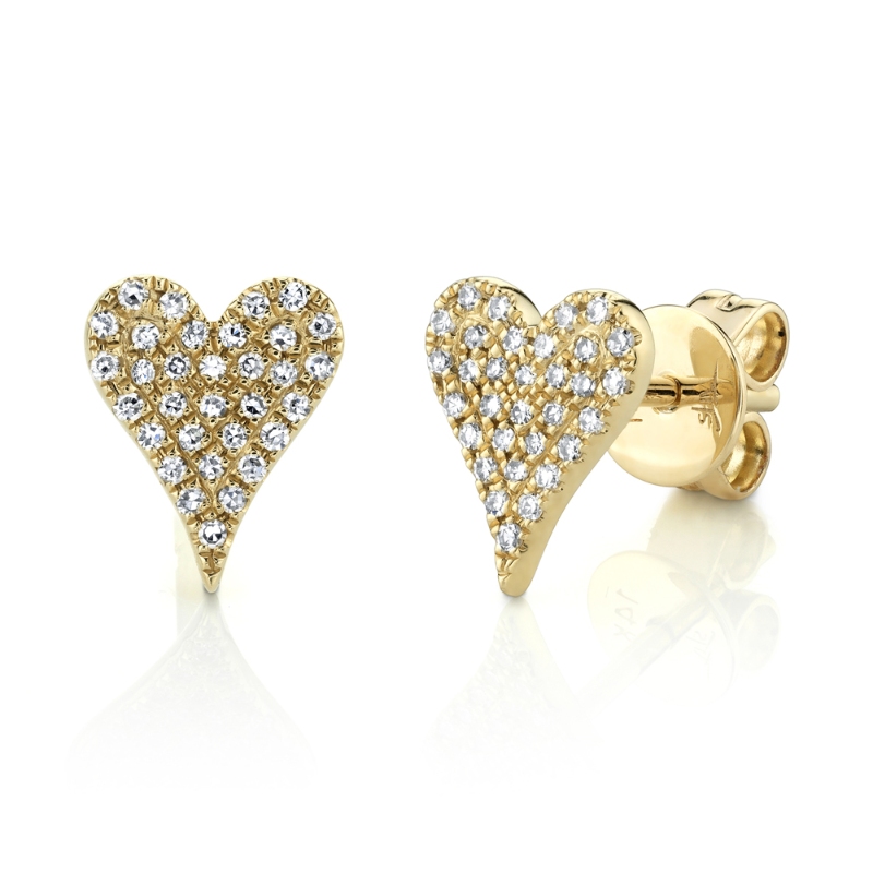 0.14Ct 14K Yellow Gold Diamond Pave Heart Stud Earrings
