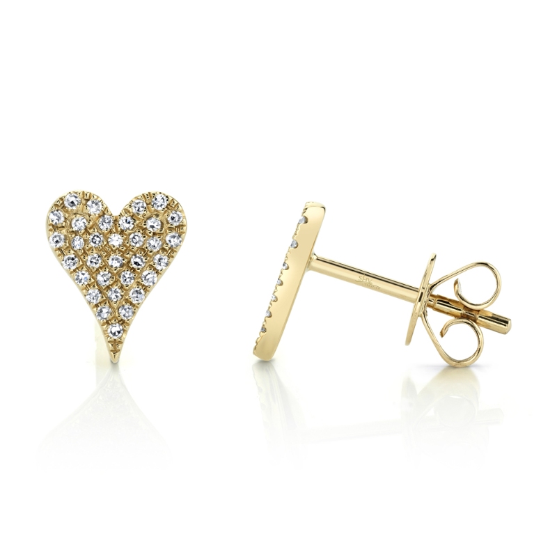 0.14Ct 14K Yellow Gold Diamond Pave Heart Stud Earring