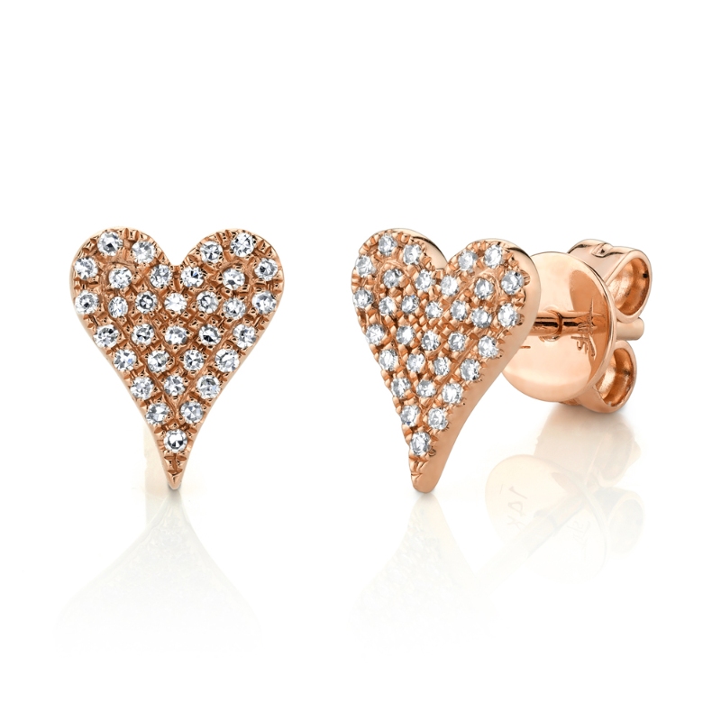 0.14Ct 14K Rose Gold Diamond Pave Heart Stud Earrings