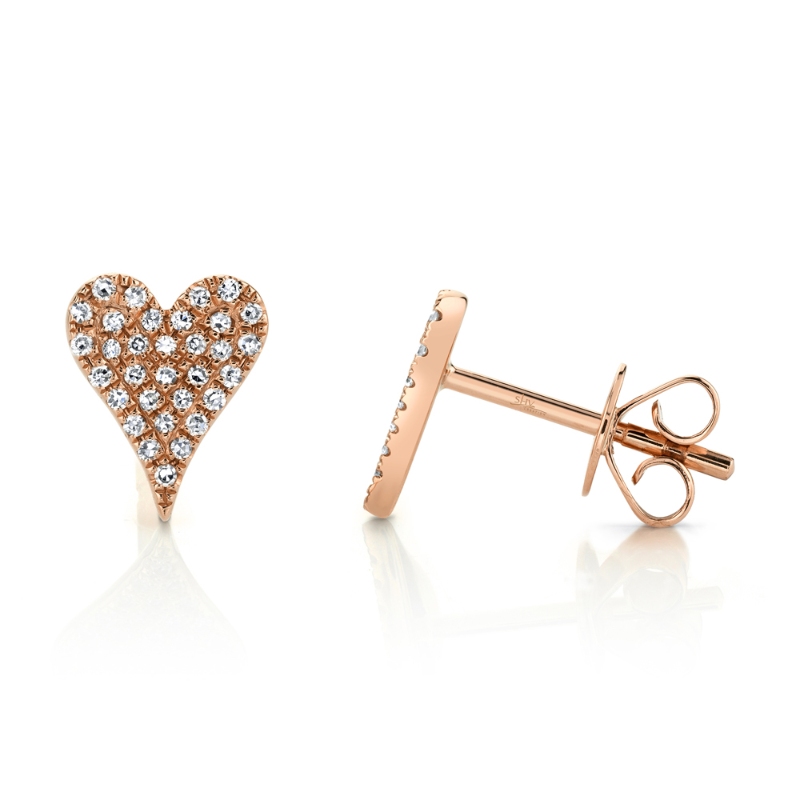 0.14Ct 14K Rose Gold Diamond Pave Heart Stud Earring