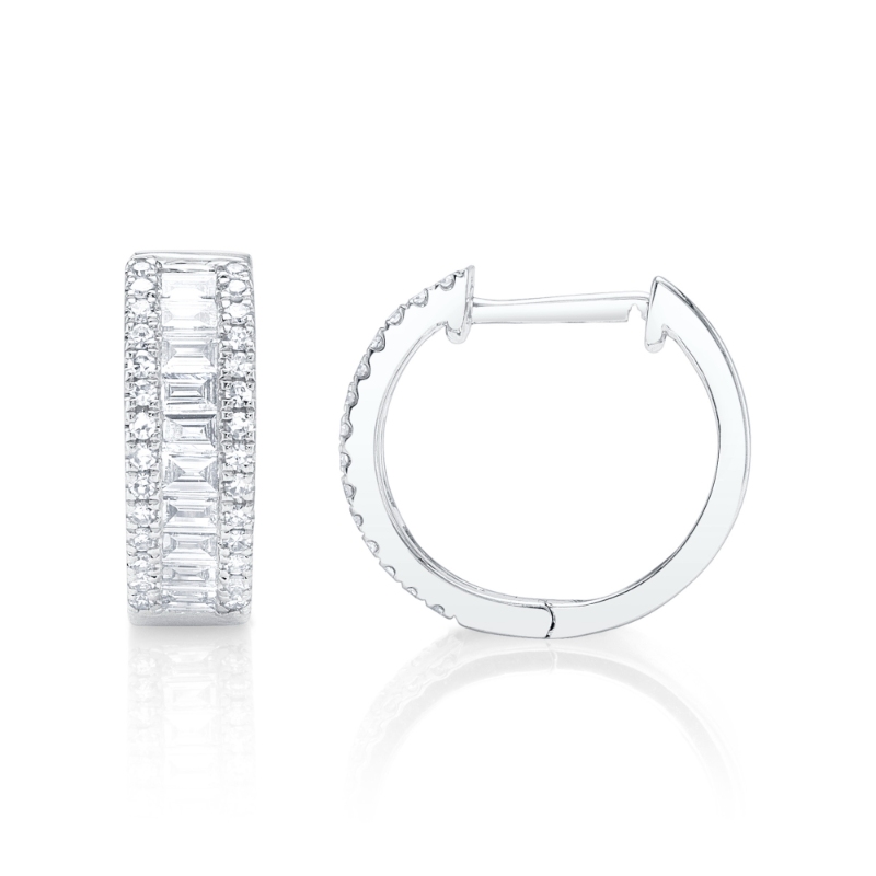 0.49Ct 14K White Gold Diamond Baguette Huggie Earring