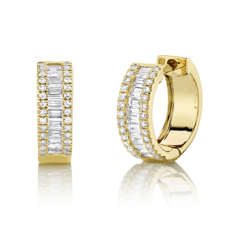0.49Ct 14K Yellow Gold Diamond Baguette Huggie Earrings