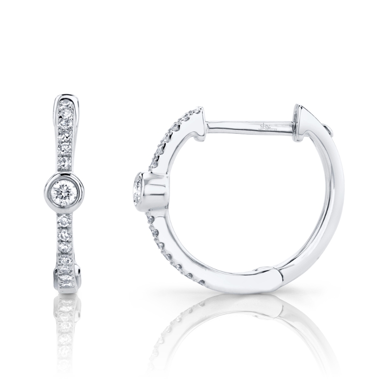 0.13Ct 14K White Gold Diamond Bezel Hoop Earring