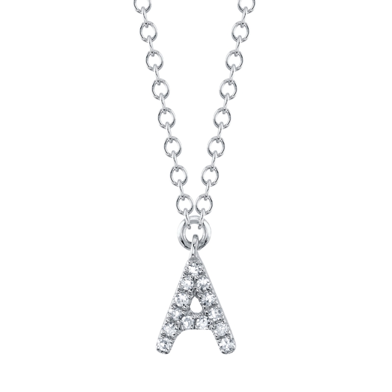 0.04Ct 14K White Gold Diamond Necklace - Initial A