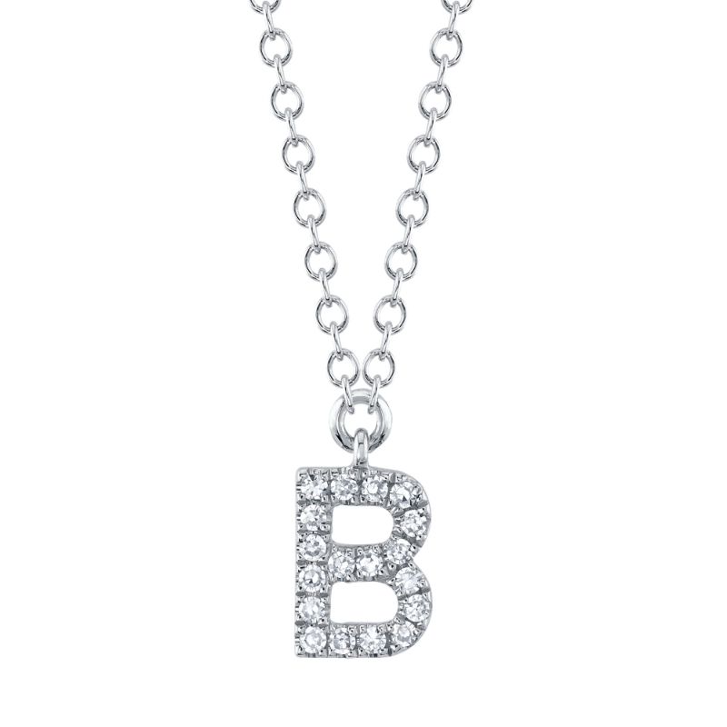 0.06Ct 14K White Gold Diamond Necklace - Initial B