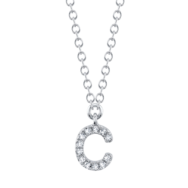 0.04Ct 14K White Gold Diamond Necklace - Initial C